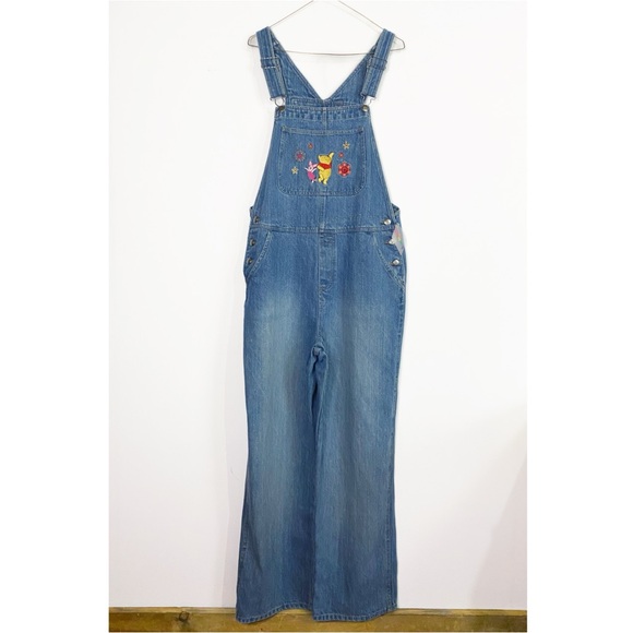 Disney NWT Womens Winnie The Pooh Denim Overalls Embroidery size L - Picture 1 of 16
